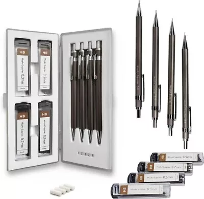 MozArt Mechanical Pencil Set With Case - 4 Sizes 0.3 0.5 0.7 0.9mm 30 Refills • £6.99