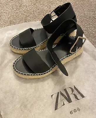 $39 • Buy Zara Womens Black Leather Wedge Hill Sandal