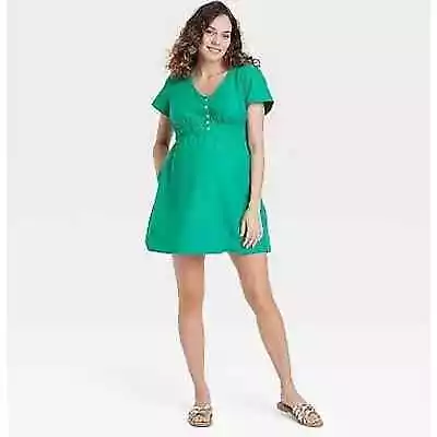 Isabel Maternity Short Sleeve Woven Maternity Dress - Green Women’s M NWOT • $16