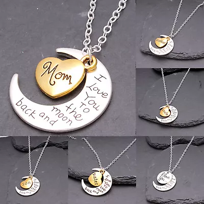 Women I Love You To The Moon & Back Family Heart Necklace Pendant For Women Men • £1.39