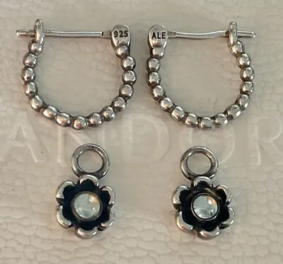 $179 • Buy Pandora Silver & Topaz Bubble Hoop Compose Earring Set - Rare!