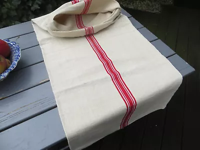 Antique   Long Grainsack Feedsack Handwoven Linen European  Sack Red Stripe Sack • $53.60