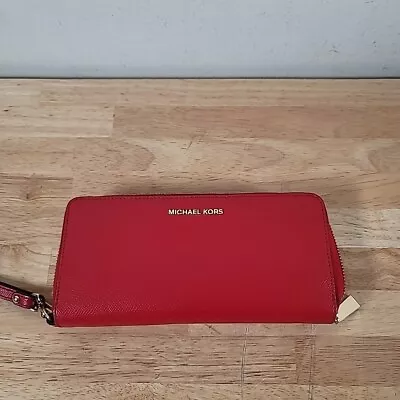 Michael Kors Jet Set Travel Continental Red Zip Around Wristlet Wallet • $39.99