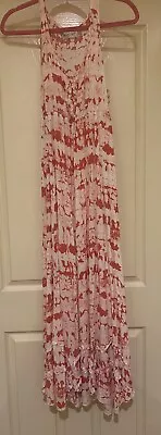 Sunny Girl Size 14 Tie Die Rayon Maxi Dress Red Coral And White Multi Coloured • $60