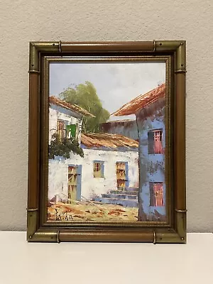 Original Painting On Canvas Signed Spanish Village Mediterranean Tuscan Street • $45