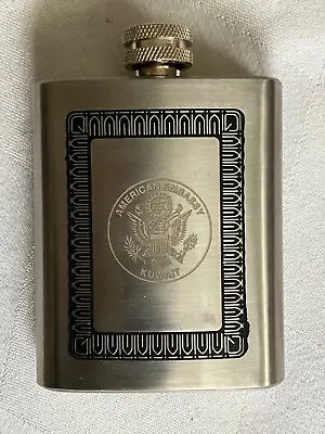 Zippo Pocket Flask Brushed Stainless Finish Embossed American Embassy Kuwait NOS • $19