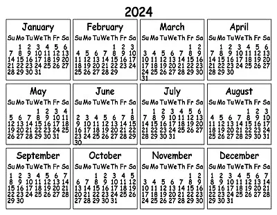 Plain Yearly Locker Office Kitchen Fridge 2024 Magnetic Calendar Magnet • $7.95