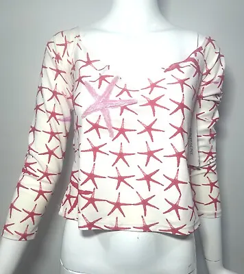 Vtg VERSACE JEANS COUTURE Red White Pink Embellished Starfish V-Neck Top XS $80 • $80