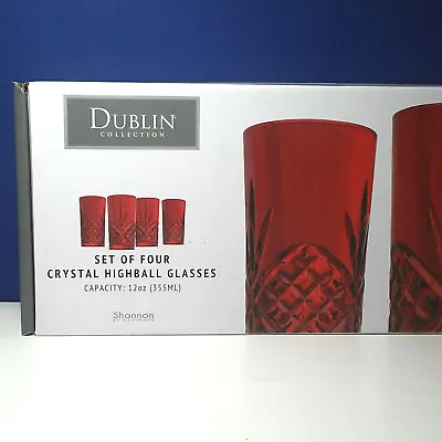 Shannon By Godinger Dublin Red Crystal Highball Glasses 12 Oz Set Of 4 • $49.95