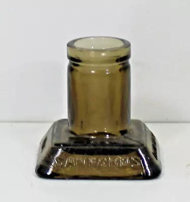 Vintage  AMBER GLASS  Sanfords Fountain Pen Ink Jar Bottle Holder 2  X 2 X 2  • $19.99