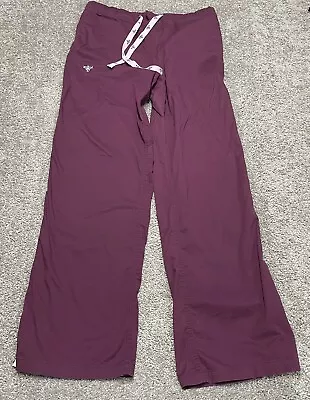 Med Couture E-Z Flex Scrub Pants Women's Medium Maroon Pink Trim 8705T  Pockets • $13.99