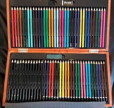 72 Colour Pencils Wooden Box Drawing Sketching Set Student Artists Gift Artist • £22.95