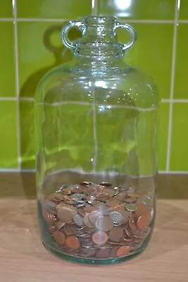 Clear Glass Big Bottle Money Jar Box Piggy Bank Saving Coins Moneybox 4.5 Litre • £25