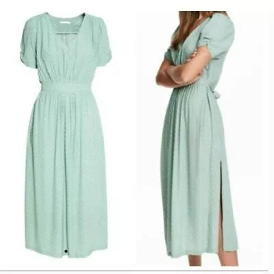 New H&M Cottagecore Midi Tea Dress Size 4 Mint Green 50s Style Polka Dot Prairie • $21