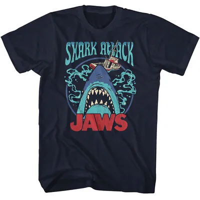 Jaws 70's Thriller Movie Shark Attack Orca Boat In Swirly Water Men's T Shirt • $39.66