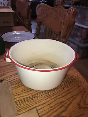 Vintage Red And White Enamelware Pan Pot 8” Wide By 4-1/4” Deep No Lid ! • $8.99