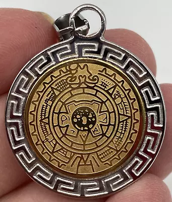 Vintage FINI Dream Jewelry  Mexican Mayan Calendar Pendant 2-Tone Gold Silver • £40.77