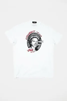 Original Dsquared2 London Calling Ripped Collar Detail White Men T-Shirt Sz XXL • £79.90