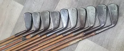 10 Antique Vintage George Nicoll Hickory Wood Shaft Golf Clubs • $229