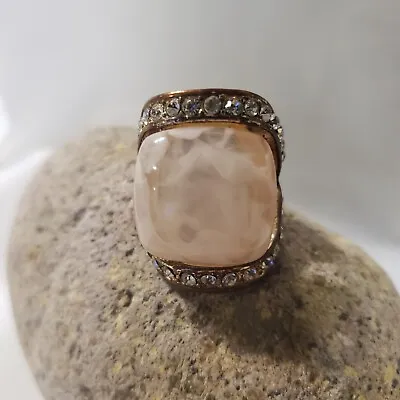 Vintage Cocktail Ring Copper Pink Marbled With Surrounding Rhinestones Size 6 • $12