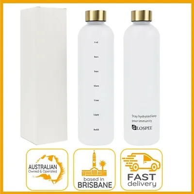 1L Water Bottle Motivational Drink Flask With Time Markings BPA Free WHITE • $21.99
