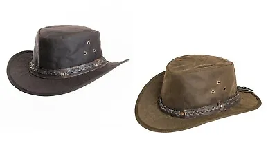 £25.75 • Buy Oil Skin Wax Waxed Cotton Aussie Cowboy Australian Style Bush Hat Olive Brown 