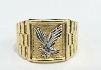 Men 10k Yellow White Real Gold Eagle Bird Lucky Fashion Ring Band Flying Size 10 • $359.99