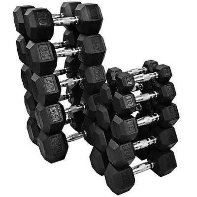 NEW FRAY FITNESS RUBBER HEX DUMBBELLS Select-weight 1015 20 25 30 35 40LB • $175