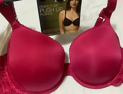 Ex M&S PERFECT FIT UNDERWIRED PLUNGE PUSH UP Bra With MEMORY FOAM CHERRY RED 34D • £11.99