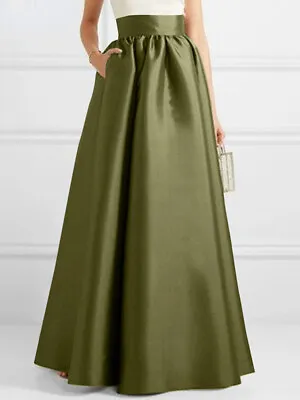Women Satin Skirt New A-line Floor Length Solid Color High Waist Dress Elegant • £22.52