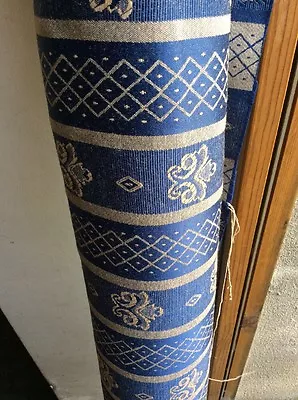 £79.99 • Buy BLUE FLEUR DE LYS CURTAIN FABRIC 6.50m Mid Blue Gold Stripe