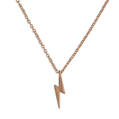 925 Sterling Silver Rose Gold Lightning Bolt Bar Necklace Pendant • £15.65