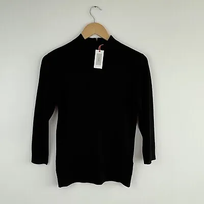 John Lewis Turtle Neck Jumper UK 12 Black 3/4 Sleeves Back Zip NEW • £23.75