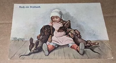 Dachshund Postcard Girl With 2 Dogs German Artist Signed Kuglmayr ASM • £14.11