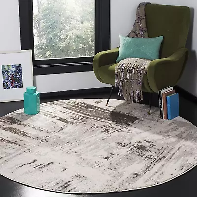 Adirondack Collection Area Rug - 7' Round Ivory & Grey Modern Abstract Design • $117.99