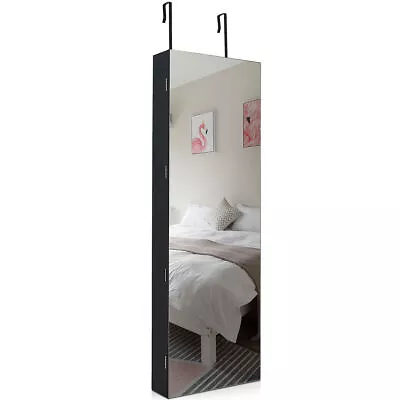 Costway Bedroom Wall Mounted Jewelry Organizer Cabinet Lockable W/Mirror Black • $99.99