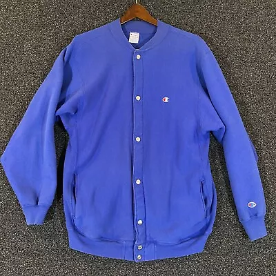 $59.99 • Buy Vintage Champion Reverse Weave Mens XL 90’s Blue Snap Cardigan Sweat Jacket