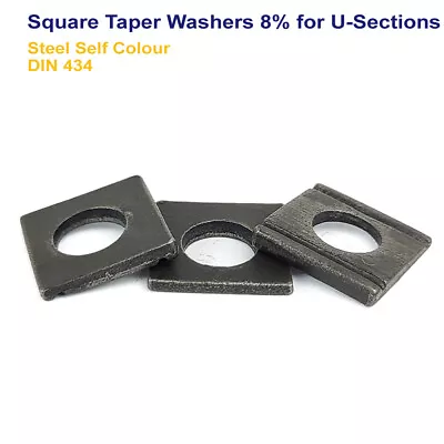 M24 - 24mm SQUARE TAPER WASHERS 8% FOR U-SECTIONS STEEL SELF COLOUR - DIN 434 • £3.99