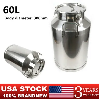 60L Milk Can Wine Pail Bucket Jug Stainless Steel Oil Storage Tank Canister USA • $138