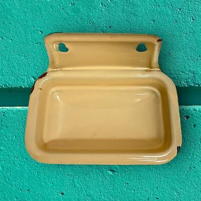 Vintage Enamelware Wall Mount Soap Dish Tray Holder Peachy Beige 6” Patina • $11.96