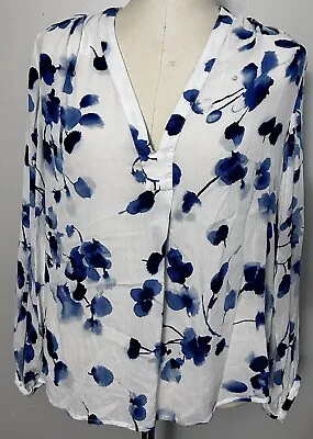 NWT LOGG Label Of Graded Goods H&M US 16 Women Top Blouse Blue WhiteTunic Floral • $14.99