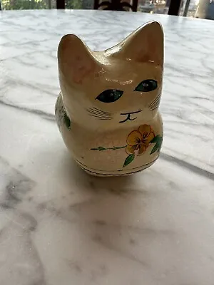 VINTAGE Cat Paper Mache Kitty Trinket Box Painted Lacquer  INDIA • $12
