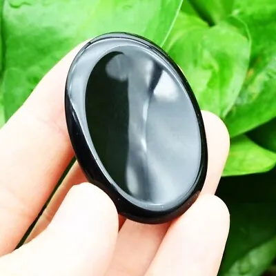 Black Obsidian Palm Worry Stone Crystal Smooth Polished Pocket Gemstone Gifts • $8.50