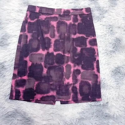 J.Crew Womens Abstract Linen Cotton Blend Knee Length Skirt [4] Dark Purple Pink • $24.95