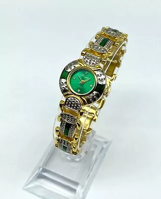 PICADOR 18ct Gold Plated Ladies Dress Watch-Ornate W/ Green Enamel -New Battery • £19.99