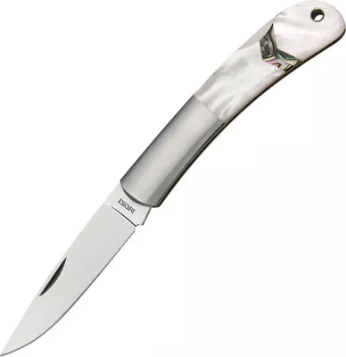 Moki Pliant Lockback White MOP Folding AUS-8 Steel Pocket Knife 100EG • $179.85