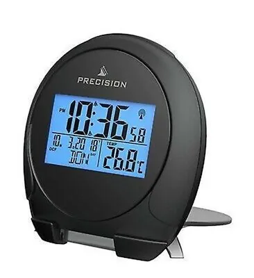 Precision AP059 Radio Controlled LCD Backlit Temperature Alarm Clock BLACK • £11.49