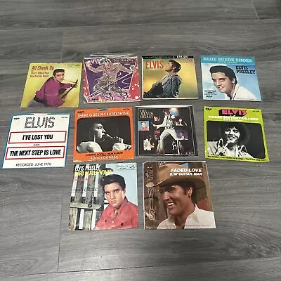 ELVIS PRESLEY: Large Lot Of 10  50’s Thur 80’s  45's W/ Picture Sleeves   VG++ • $50
