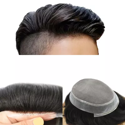 Mens Toupee Mono Poly PU Human  Hair  Hairpiece  Hair Replacement System Wigs US • $189