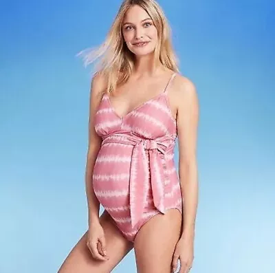 Isabel Maternity Swimsuit L Large Pink One Piece Tie-Dye Front-Tie New • $18.88